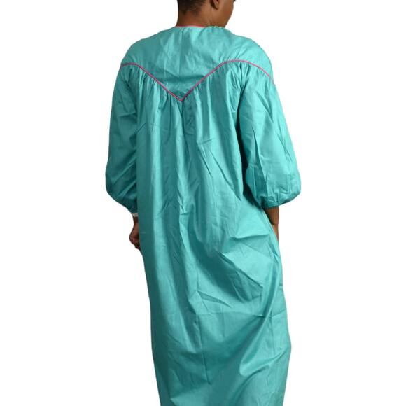 Vintage Robe House Coat Loungewear Green Gown Muumuu Lounge Dress Maxi Small - Picture 2 of 16
